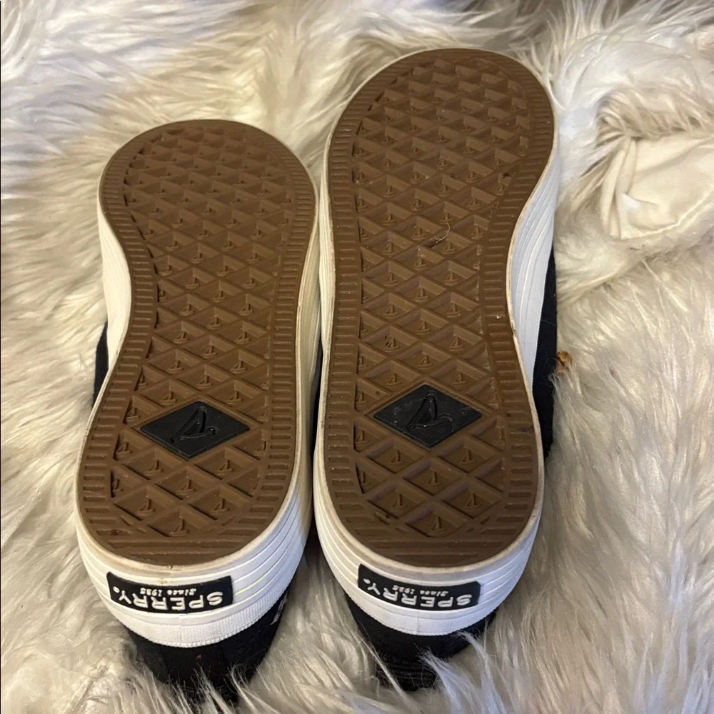 Sperry Preppy Black Canvas Crest Sneakers Tennis Shoes Tan Rawhide Laces Size 8 - Picture 7 of 8